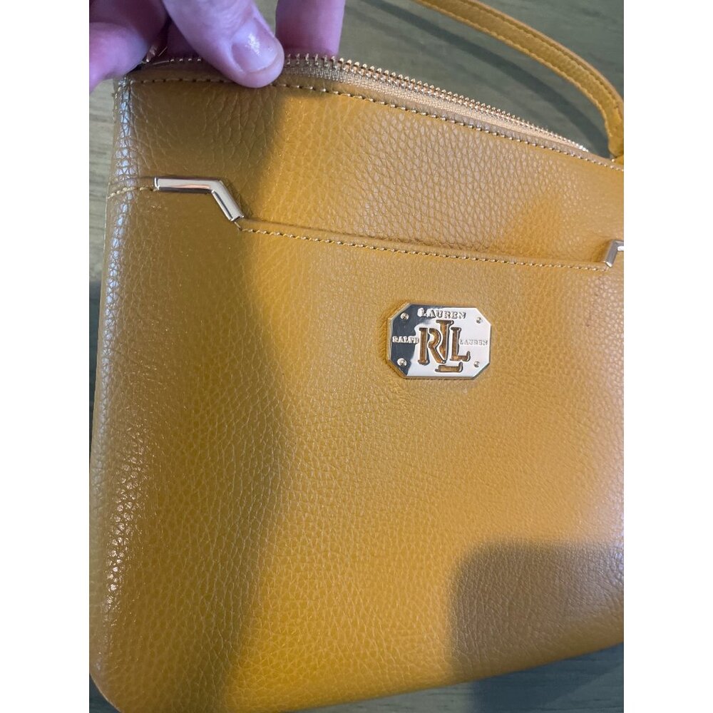Lauren Ralph Lauren Yellow Leather Crossbody Purse With Adjustable Strap & Gold- - Picture 3 of 7